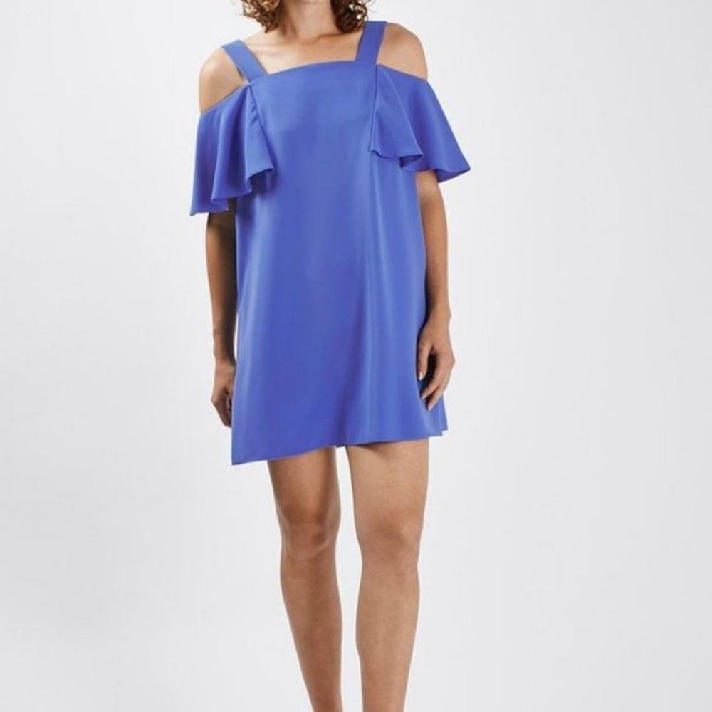 Topshop Blue TALL Cold Shoulder Bardot Dress